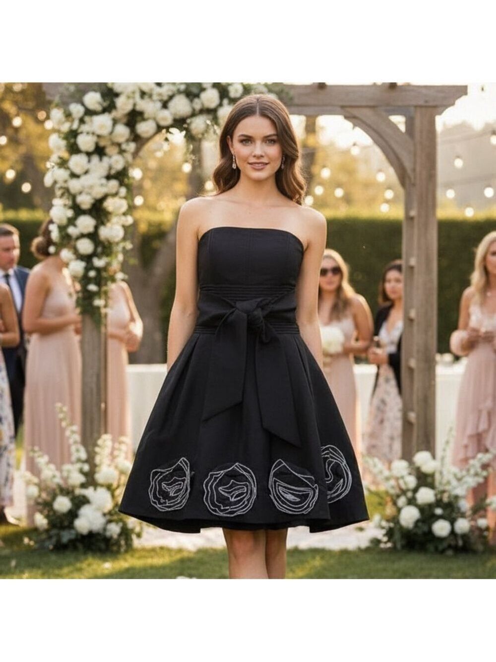 Romeo & Juliet Couture Shiny Black Strapless Fit & Flare Cocktail Dress M Fairy